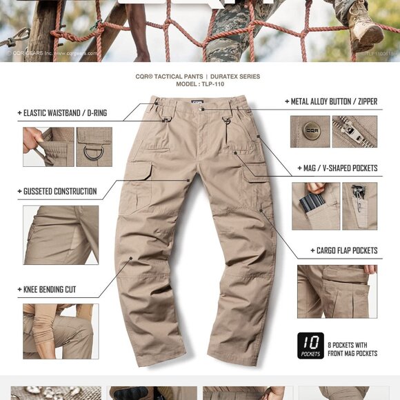 CQR Men's Tactical Pants, Water Resistant Ripstop Cargo Pants 32" x 30" NWT - Picture 7 of 7